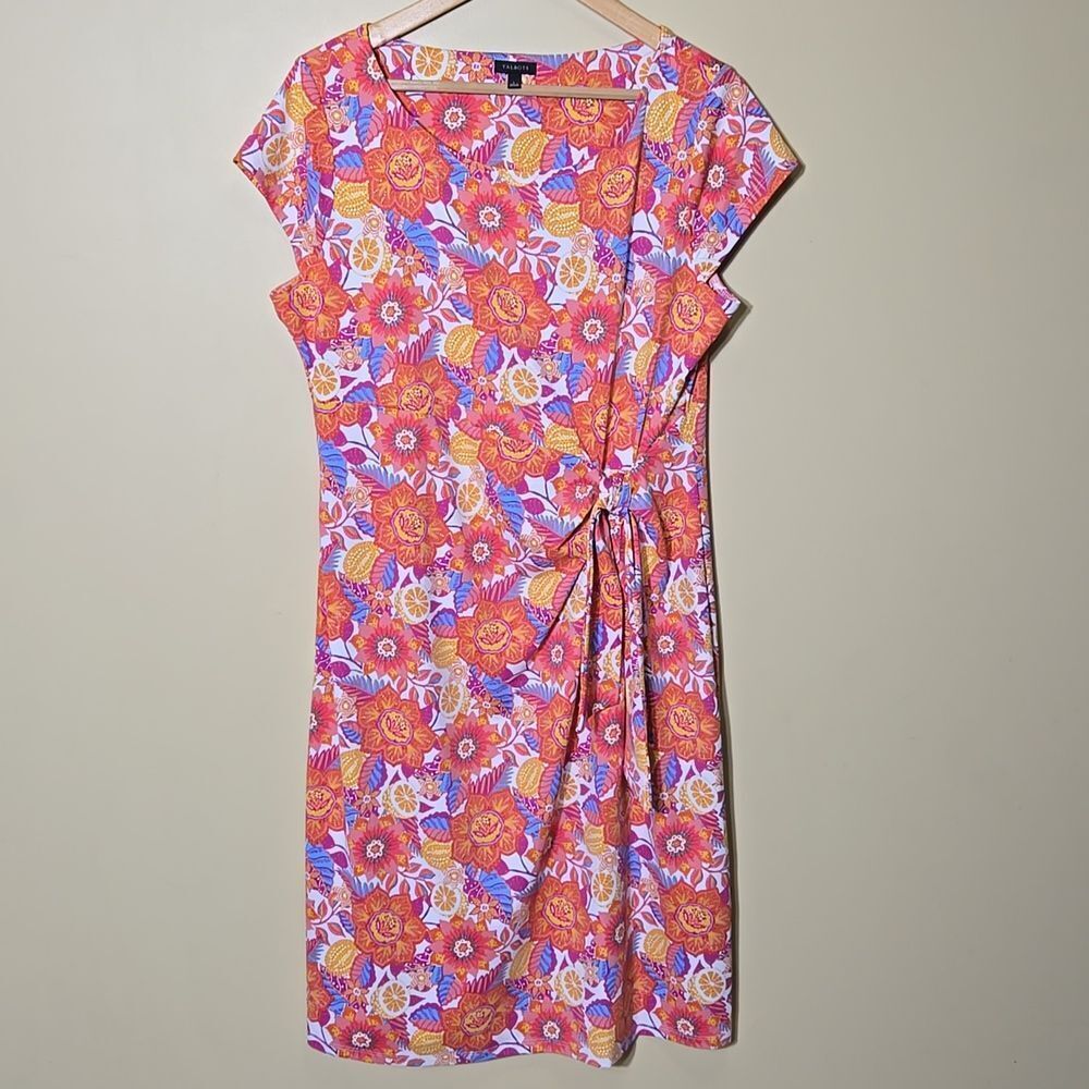 Talbots‎ Effortless Jersey Knit Side Tie Dress Size L Botanical Citrus Vacation - Picture 12 of 14